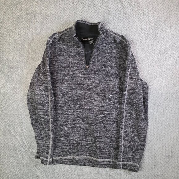 Eddie Bauer Men’s Quarter Zip Pullover Gray Heather Long Sleeve Cotton Blend - Picture 1 of 8